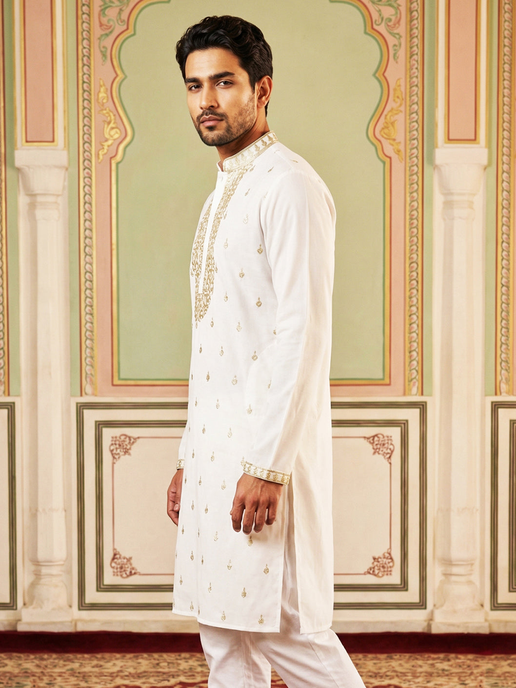 Men’S Cotton Blend Embroidered Kurta