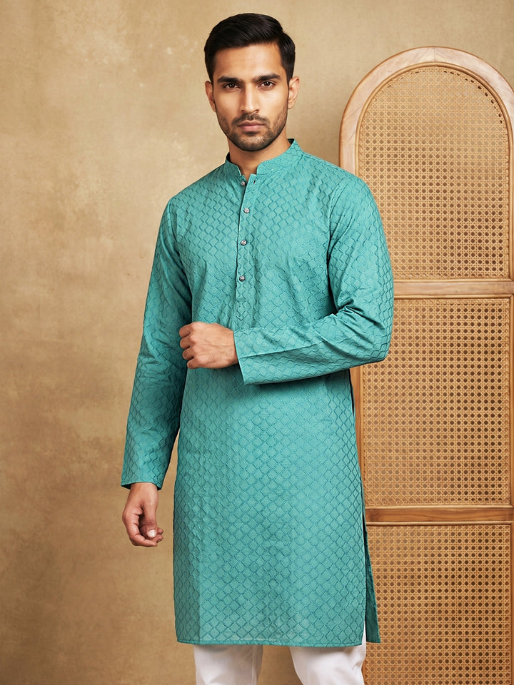 Men’S Cotton Blend Woven Design Kurta