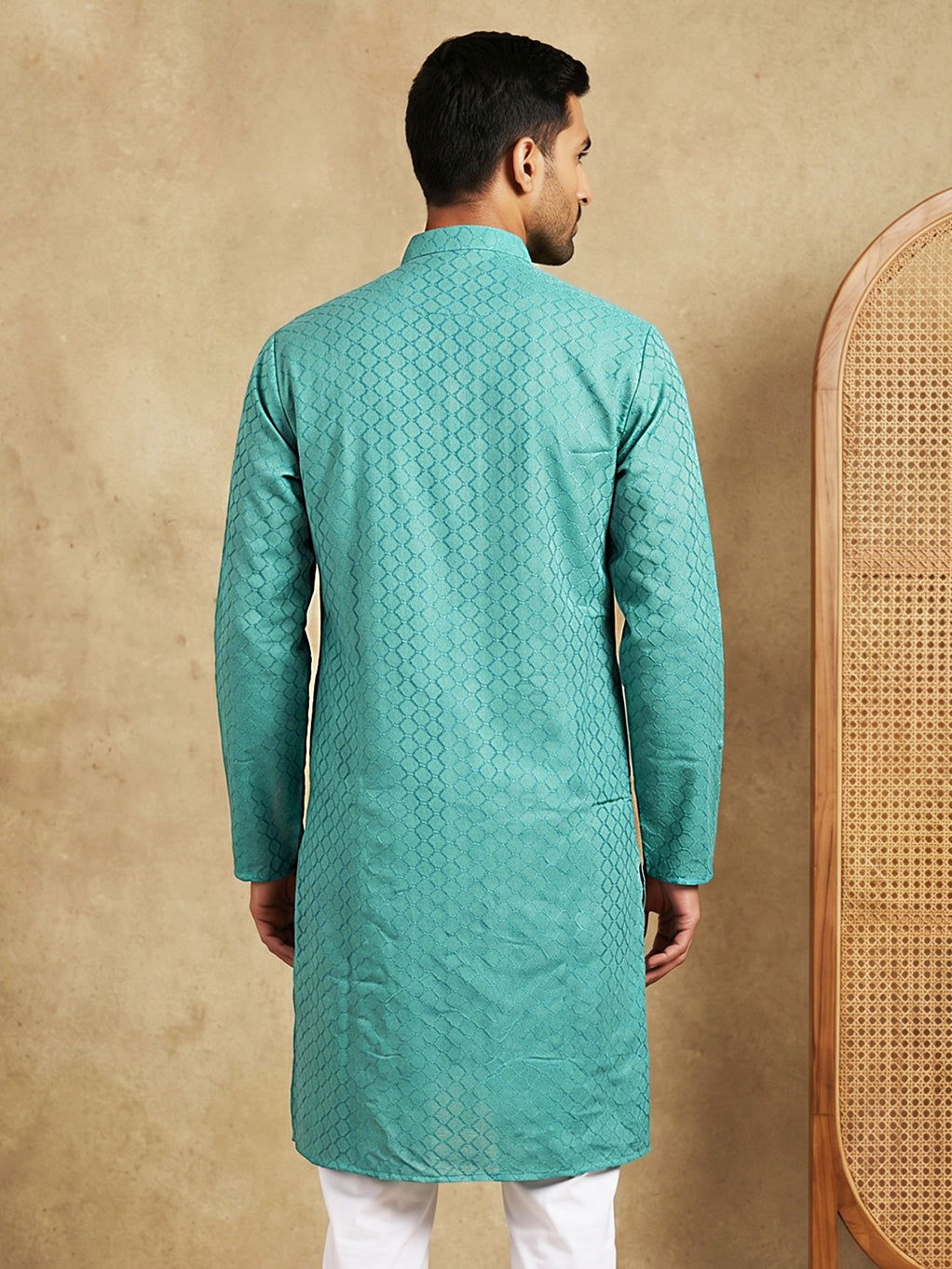 Men’S Cotton Blend Woven Design Kurta