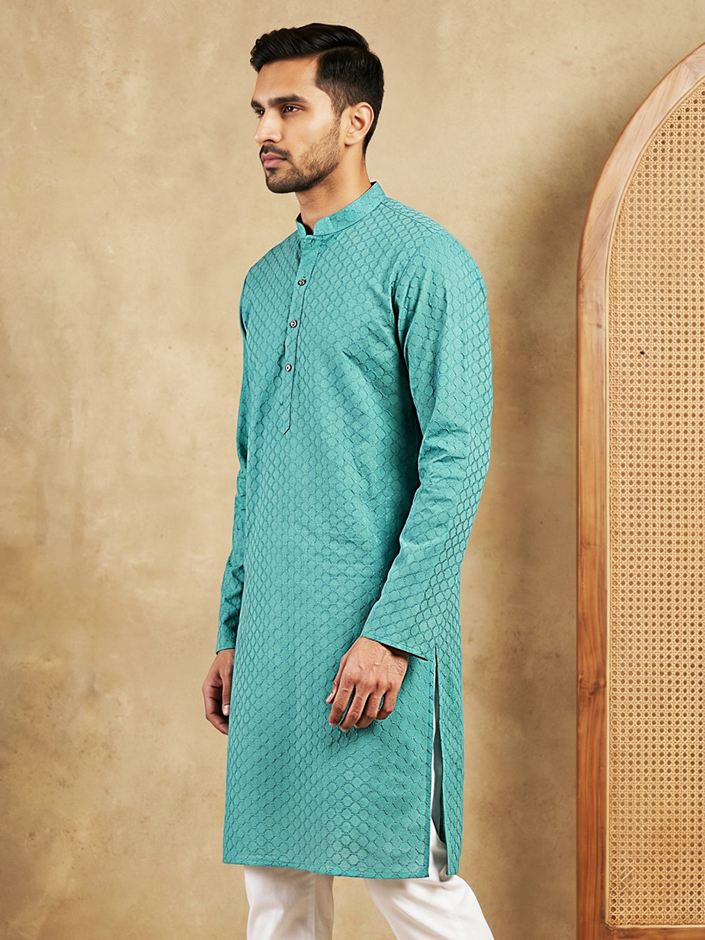 Men’S Cotton Blend Woven Design Kurta