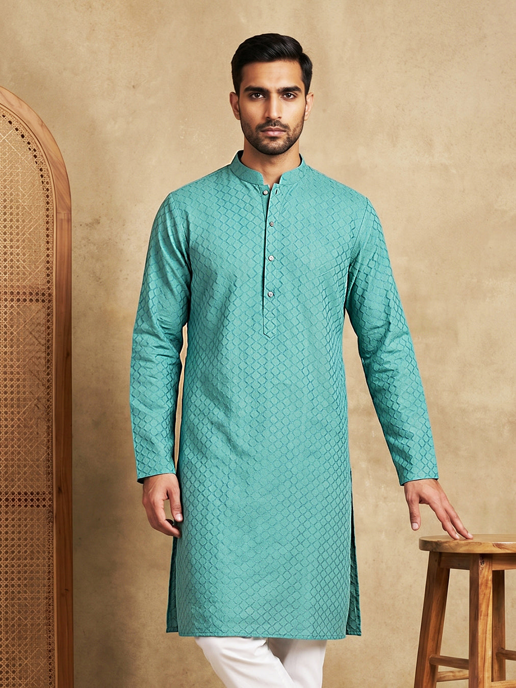 Men’S Cotton Blend Woven Design Kurta