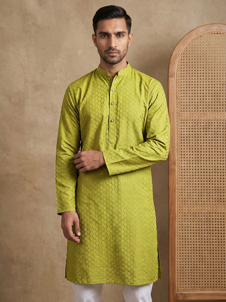 Men’S Cotton Blend Woven Design Kurta
