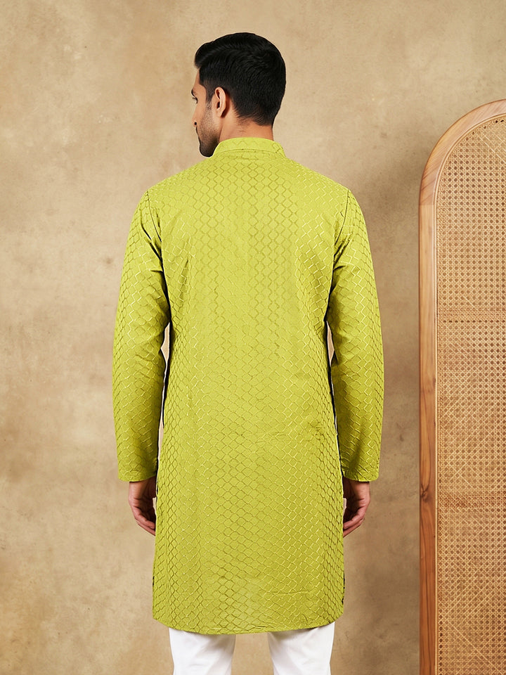 Men’S Cotton Blend Woven Design Kurta