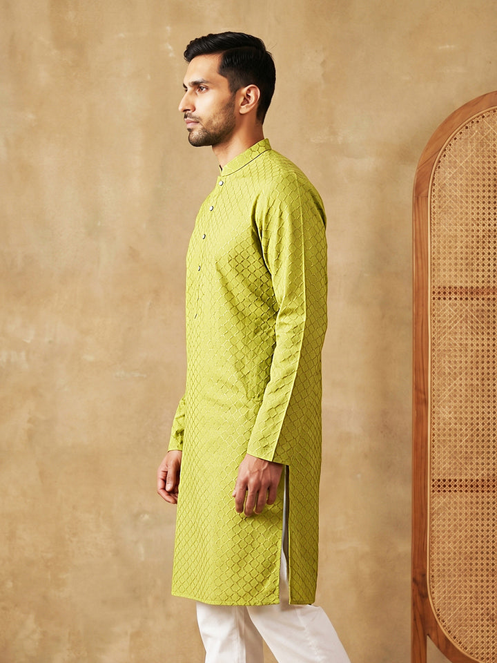 Men’S Cotton Blend Woven Design Kurta