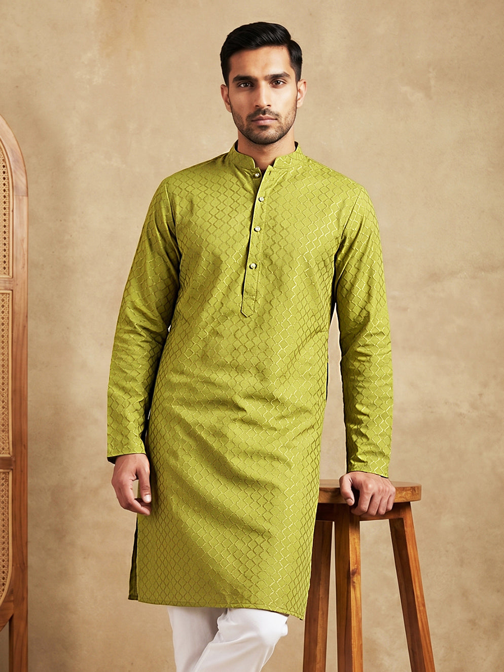 Men’S Cotton Blend Woven Design Kurta