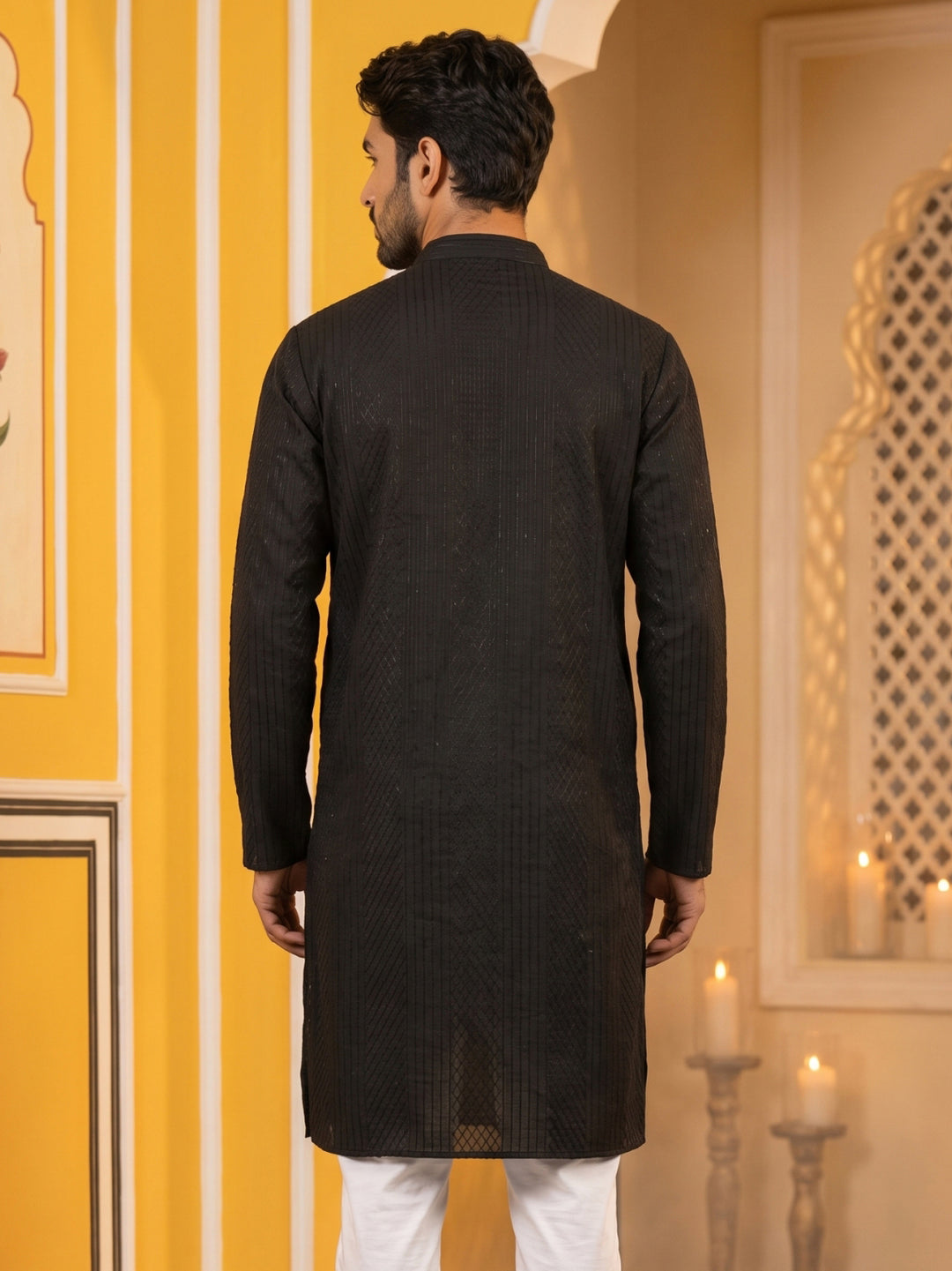 Men’S Silk Blend Thread Work Kurta