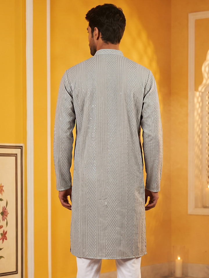 Men’S Silk Blend Thread Work Kurta