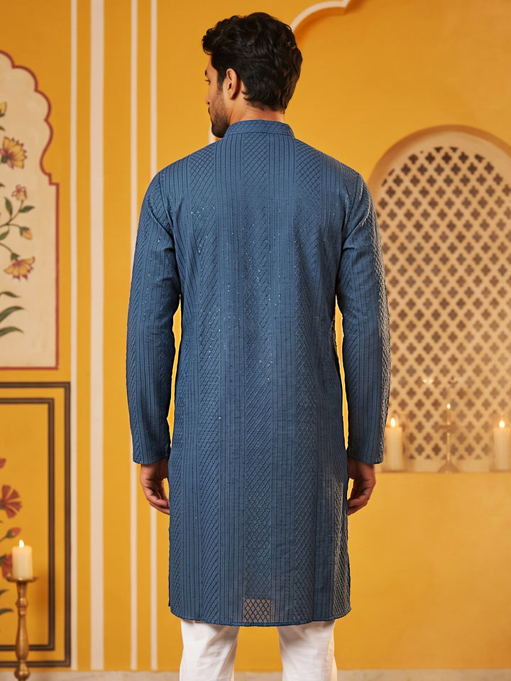 Men’S Silk Blend Thread Work Kurta