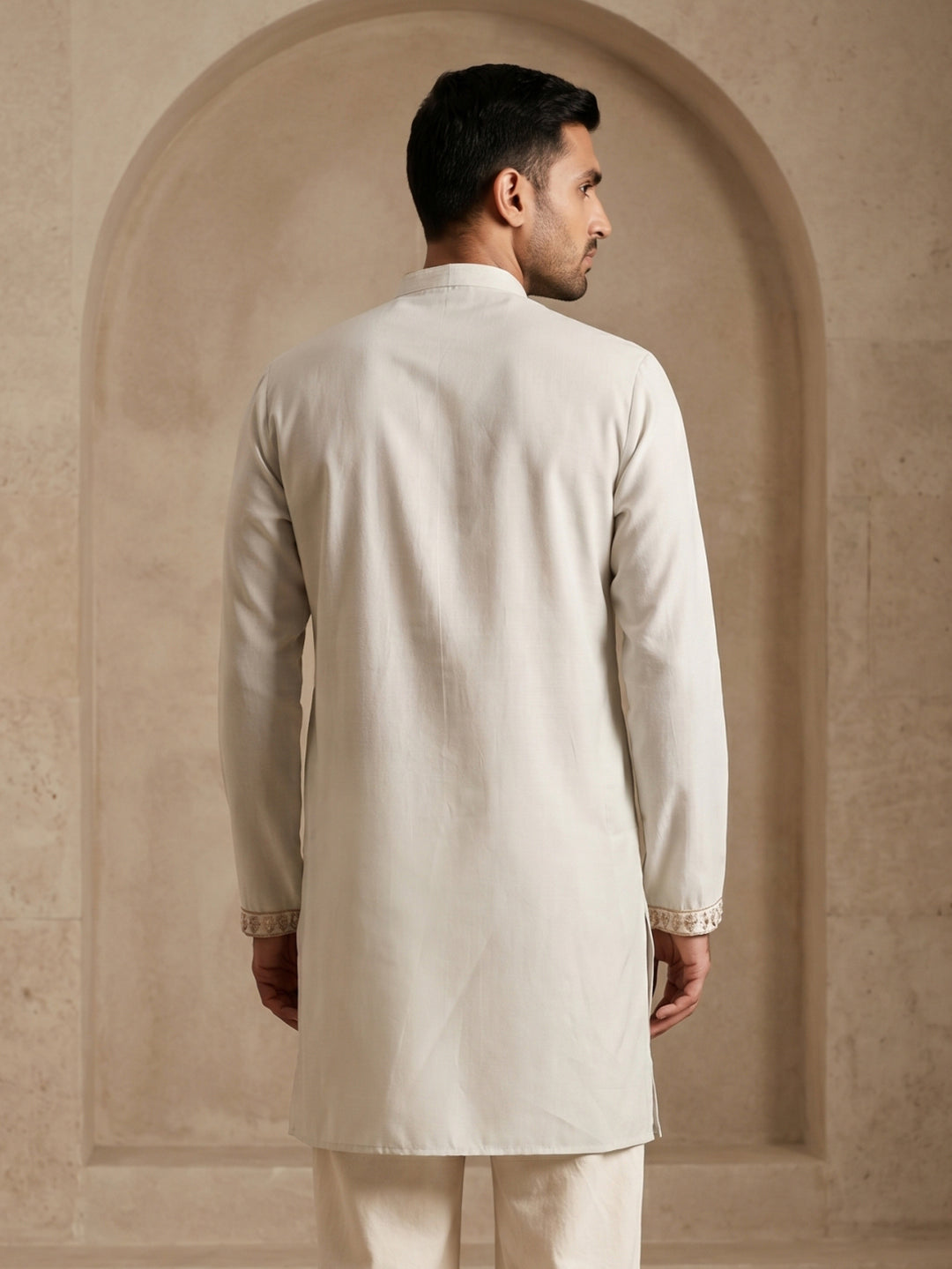 Cotton Blend Floral Embroidered Kurta