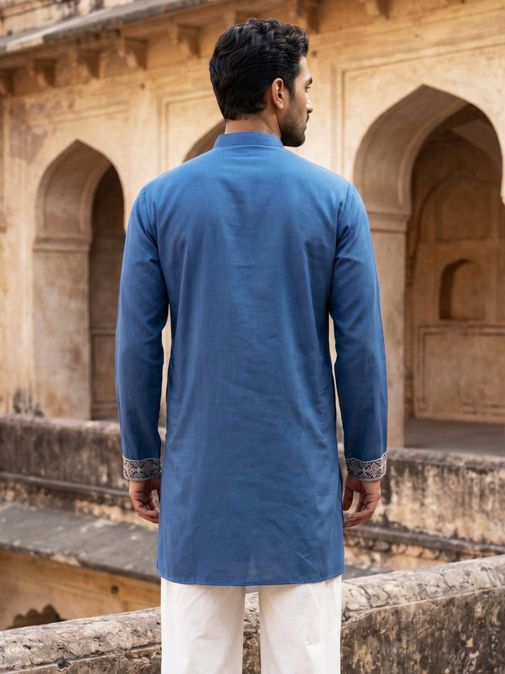 Cotton Blend Floral Embroidered Kurta