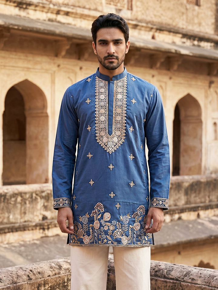 Cotton Blend Floral Embroidered Kurta