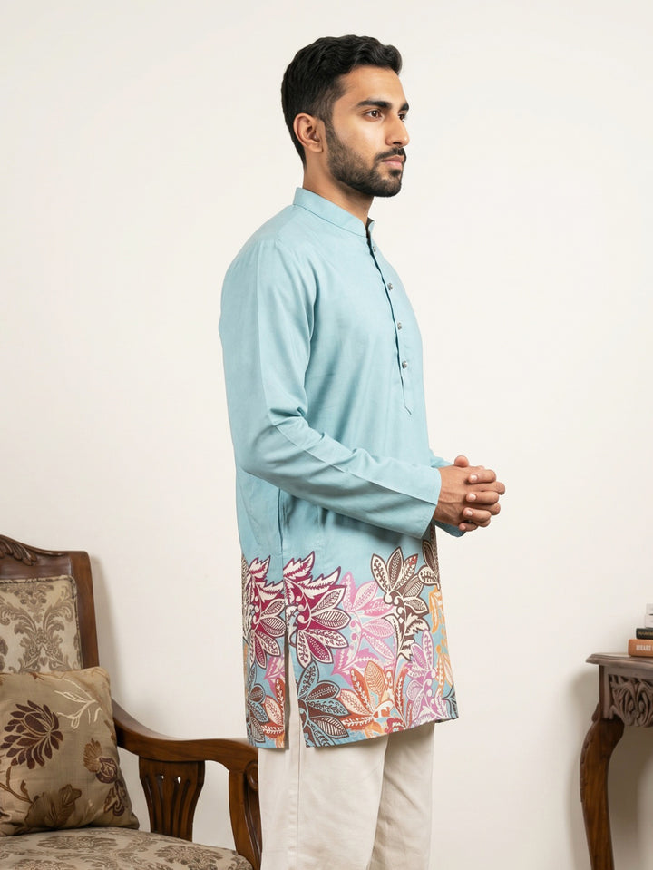 Cotton Floral Printed Kurta For Men