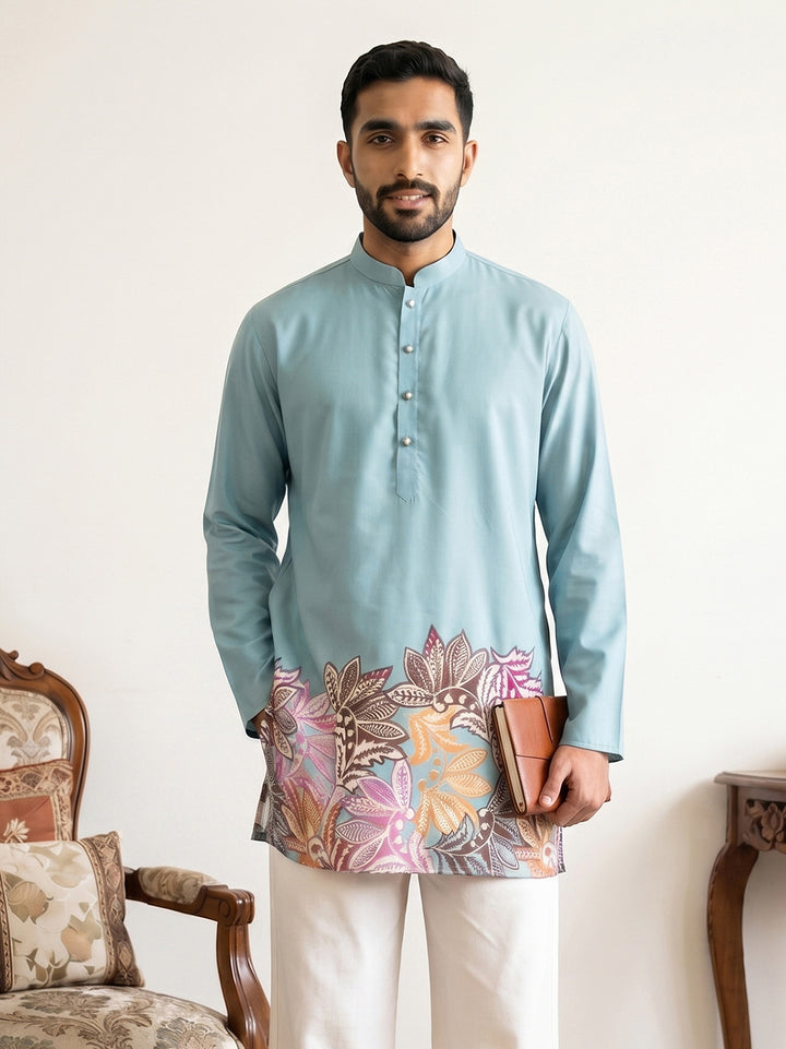 Cotton Floral Printed Kurta For Men