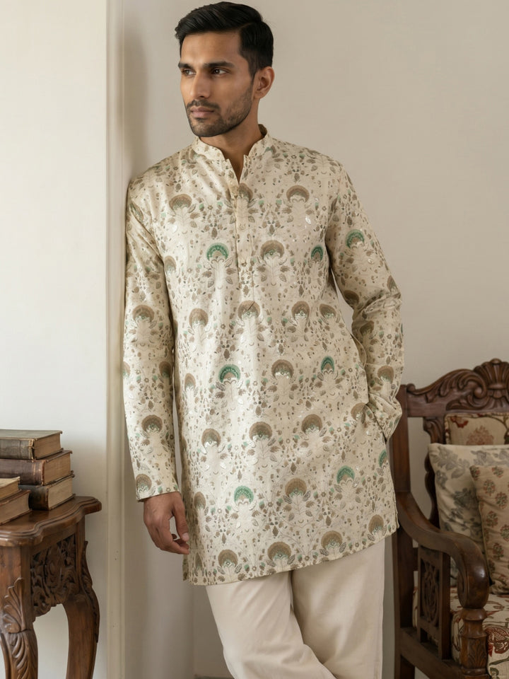 Silk Blend Foil Print Kurta