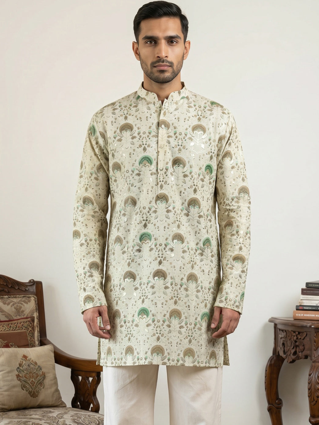 Silk Blend Foil Print Kurta