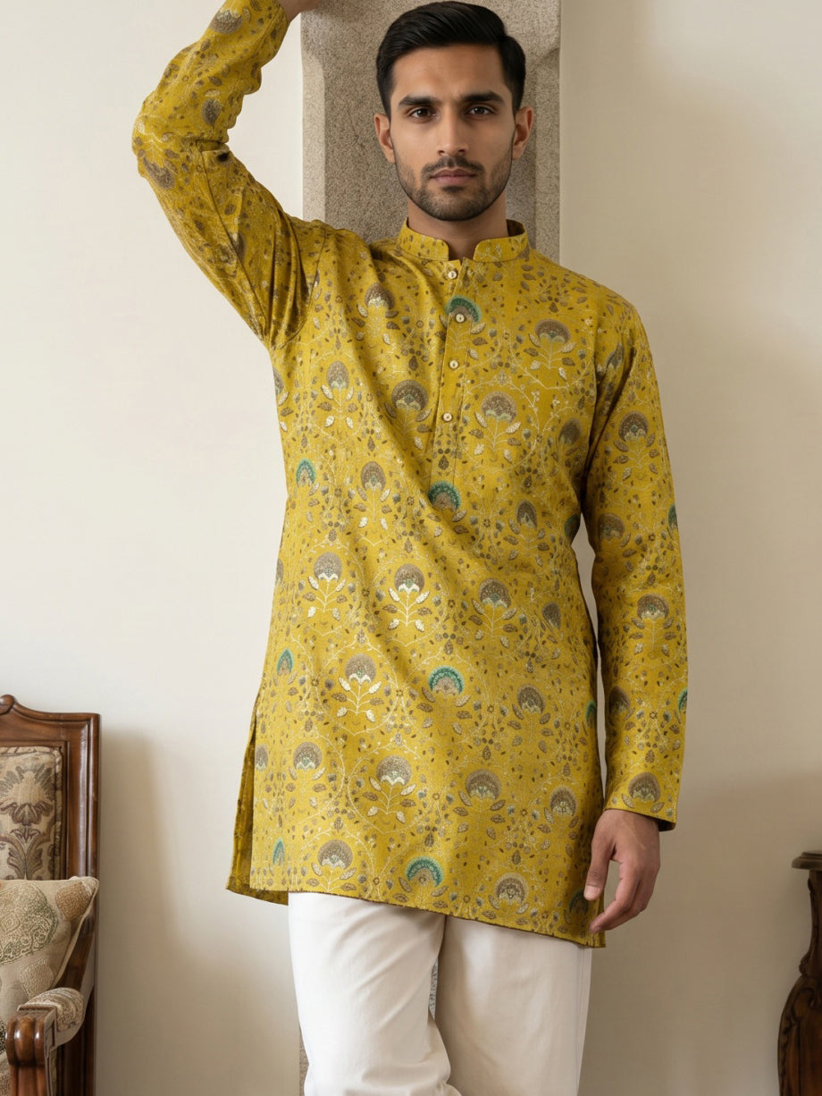 Silk Blend Foil Print Kurta