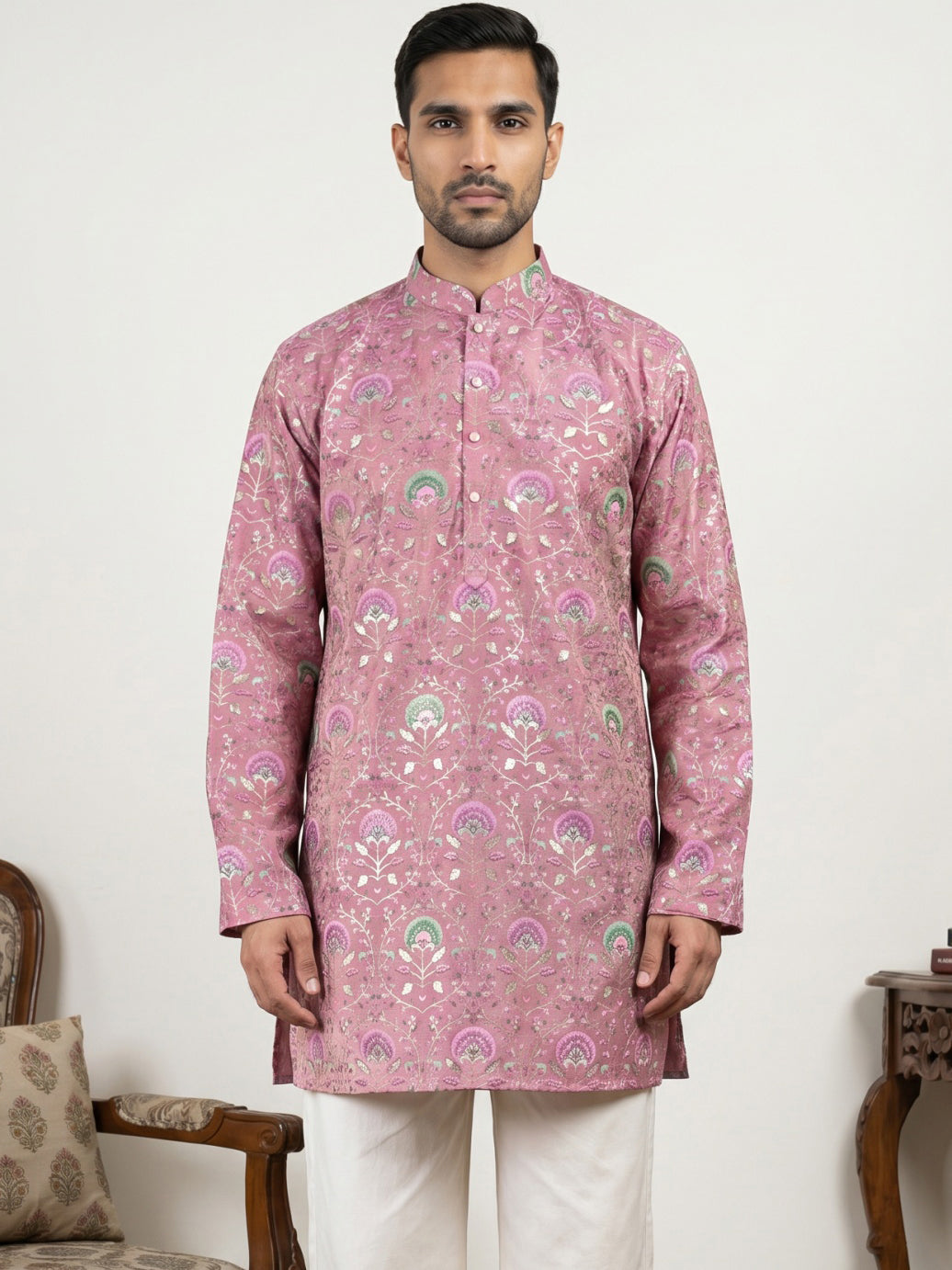 Silk Blend Foil Print Kurta