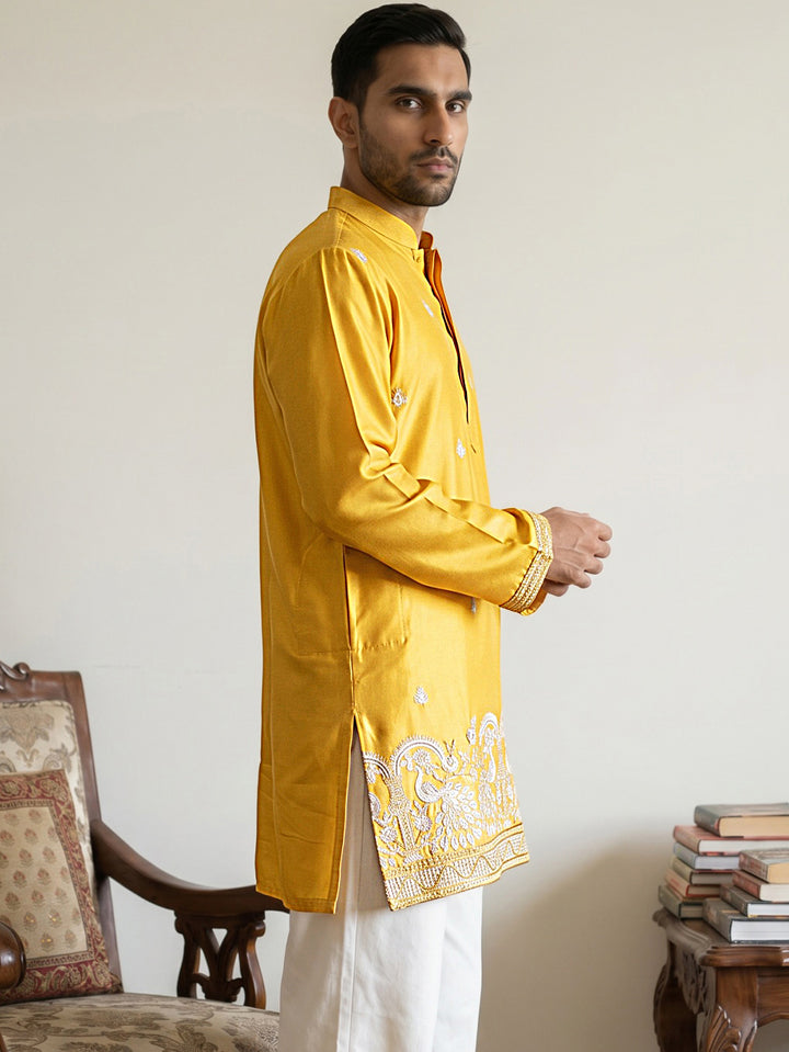 Silk Blend Embroidered Kurta For Men