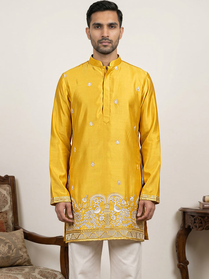 Silk Blend Embroidered Kurta For Men