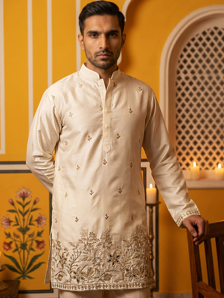 Silk Blend Embroidered Kurta For Men