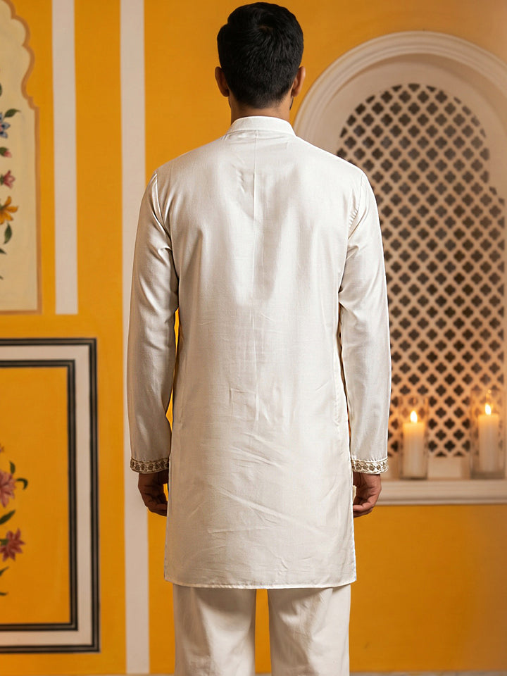 Silk Blend Embroidered Kurta For Men