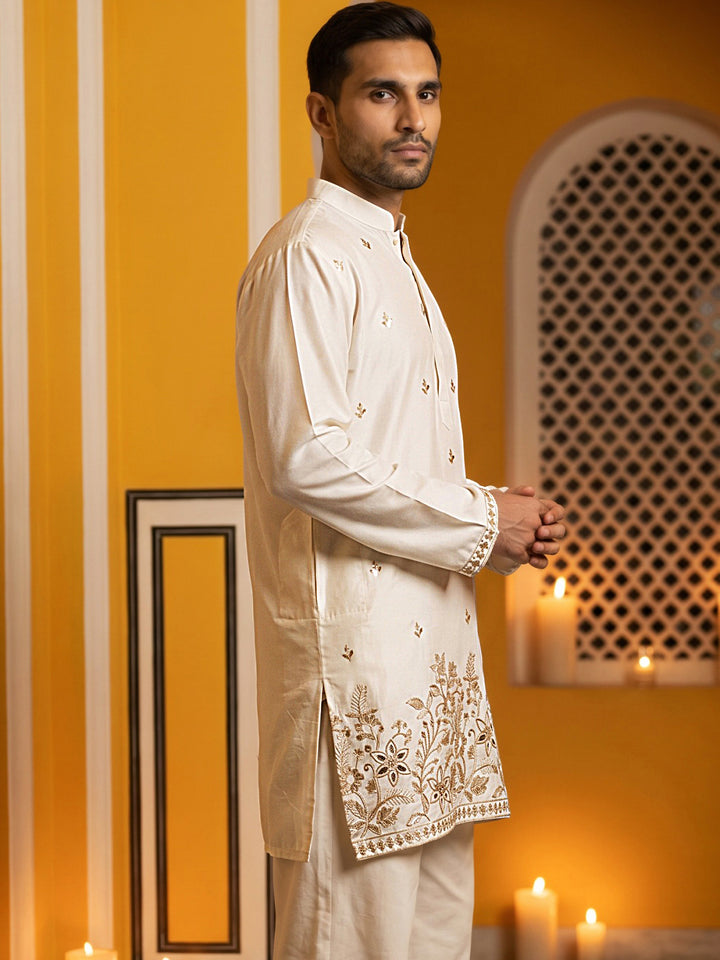 Silk Blend Embroidered Kurta For Men