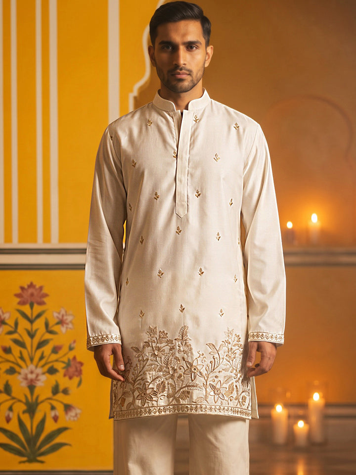 Silk Blend Embroidered Kurta For Men