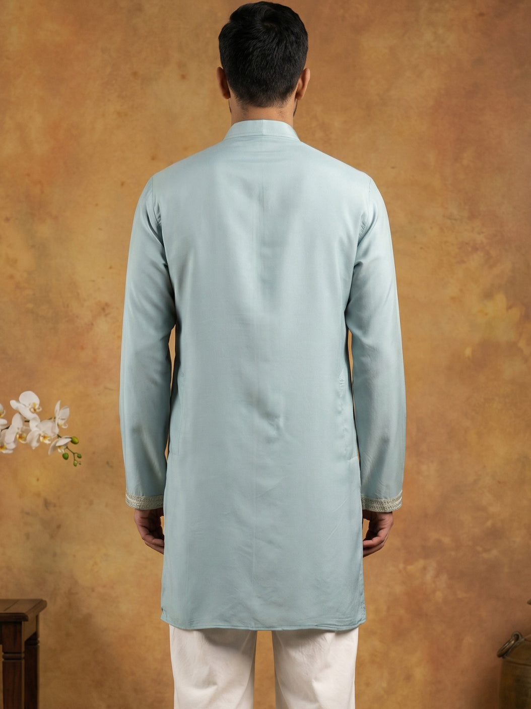 Silk Blend Embroidered Kurta For Men