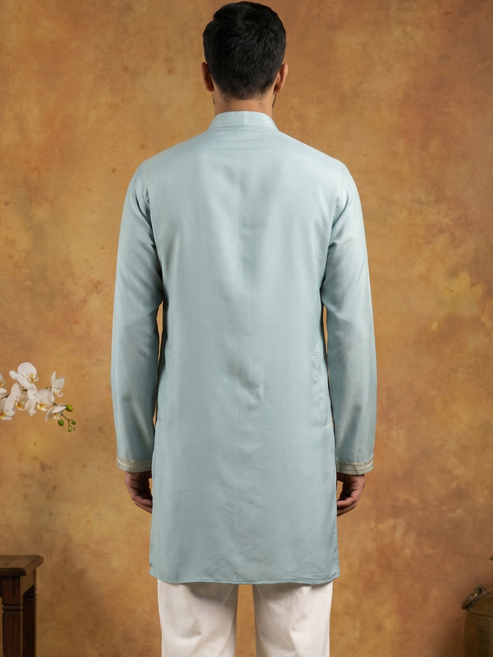 Silk Blend Embroidered Kurta For Men