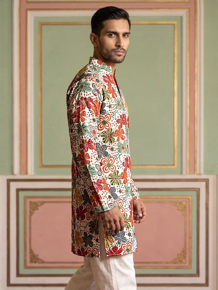 Silk Blend Designer Embroidered Kurta