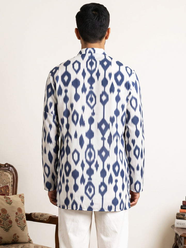 Men Cotton Blend Ikat Printed Kurta