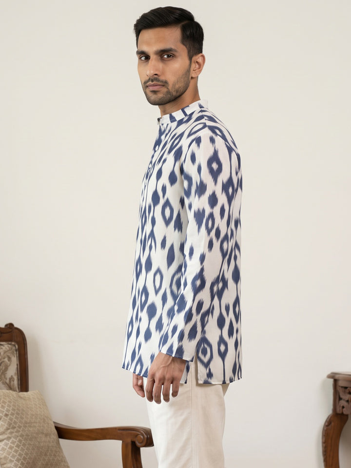 Men Cotton Blend Ikat Printed Kurta
