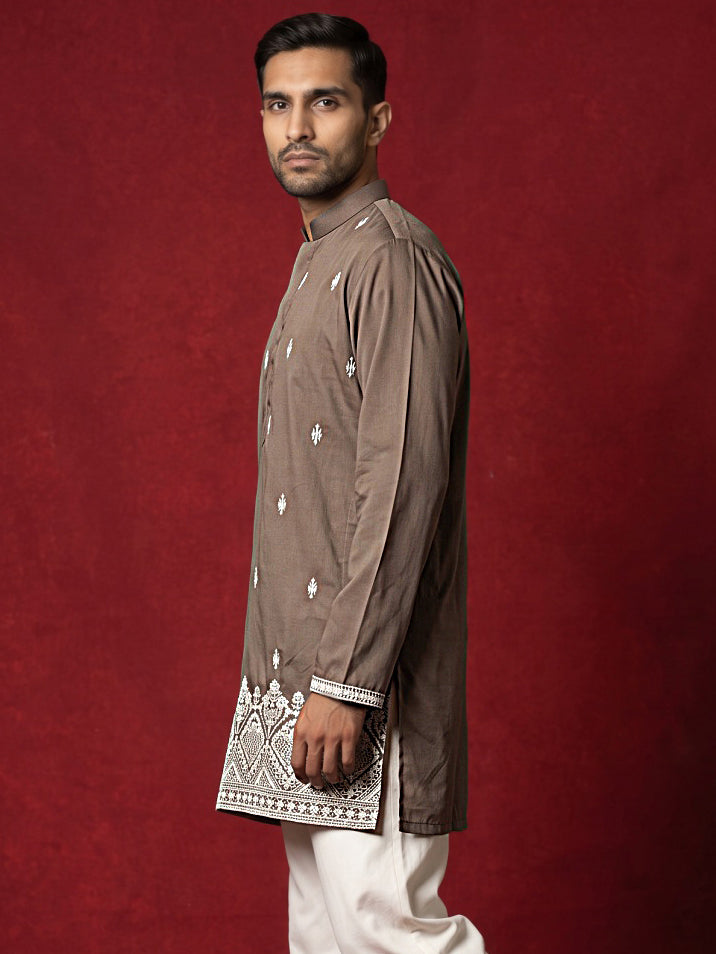 Cotton Blend Ethnic Embroidered Kurta