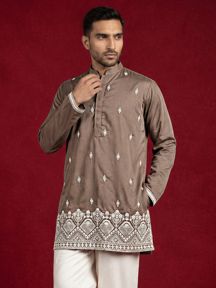 Cotton Blend Ethnic Embroidered Kurta