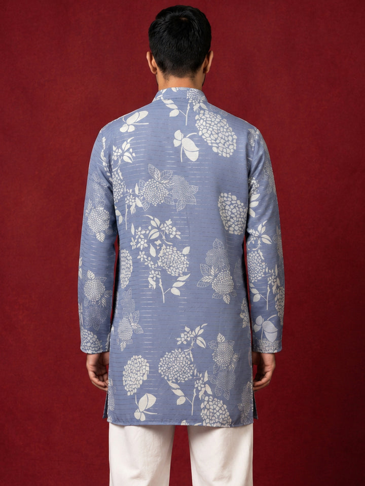 Cotton Blend Printed &amp; Thread Work Kurta