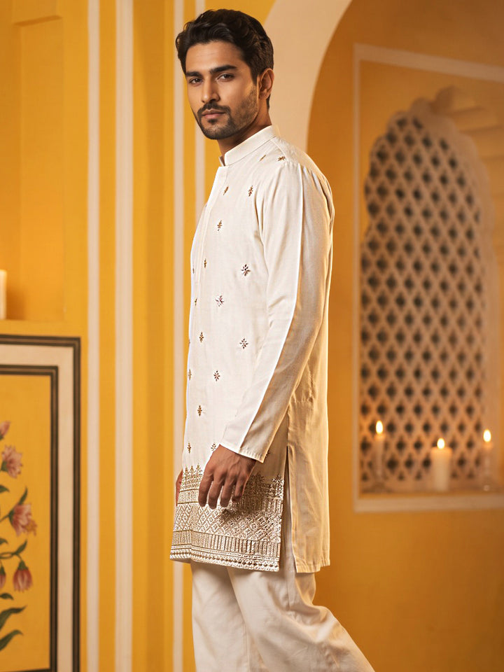 Japanese Fabric Ethnic Embroidered Kurta For Men
