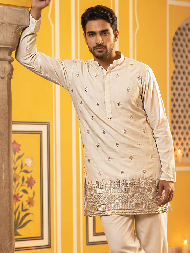 Japanese Fabric Ethnic Embroidered Kurta For Men