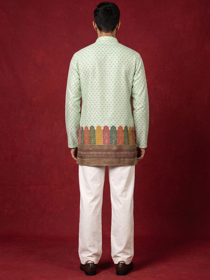 Cotton Blend Printed &amp; Thread Work Kurta For Men
