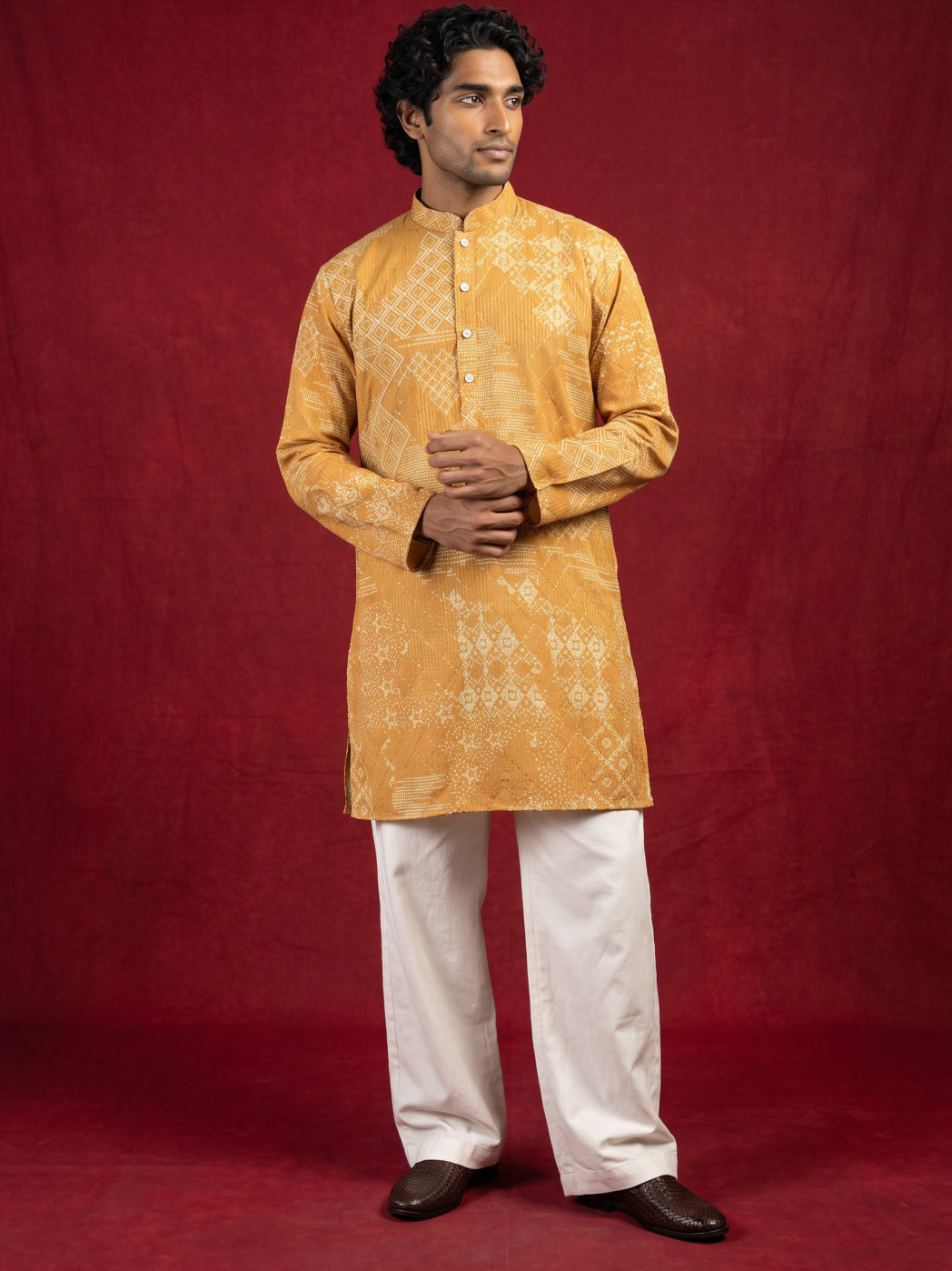 Printed Cotton Blend Kurta For Men