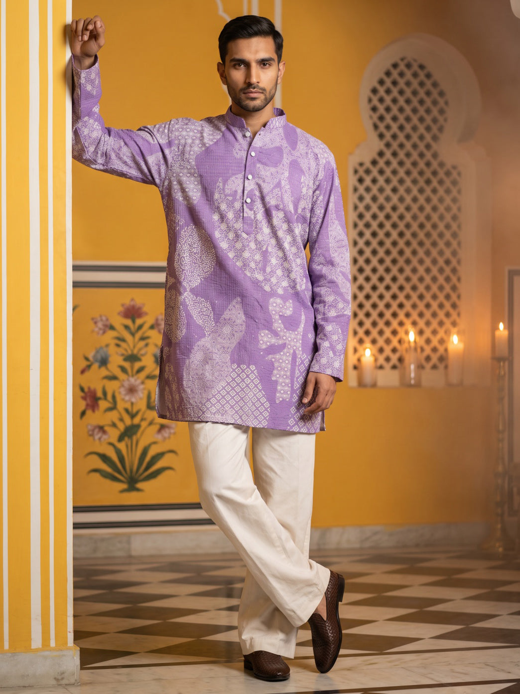 Printed Cotton Blend Kurta For Men