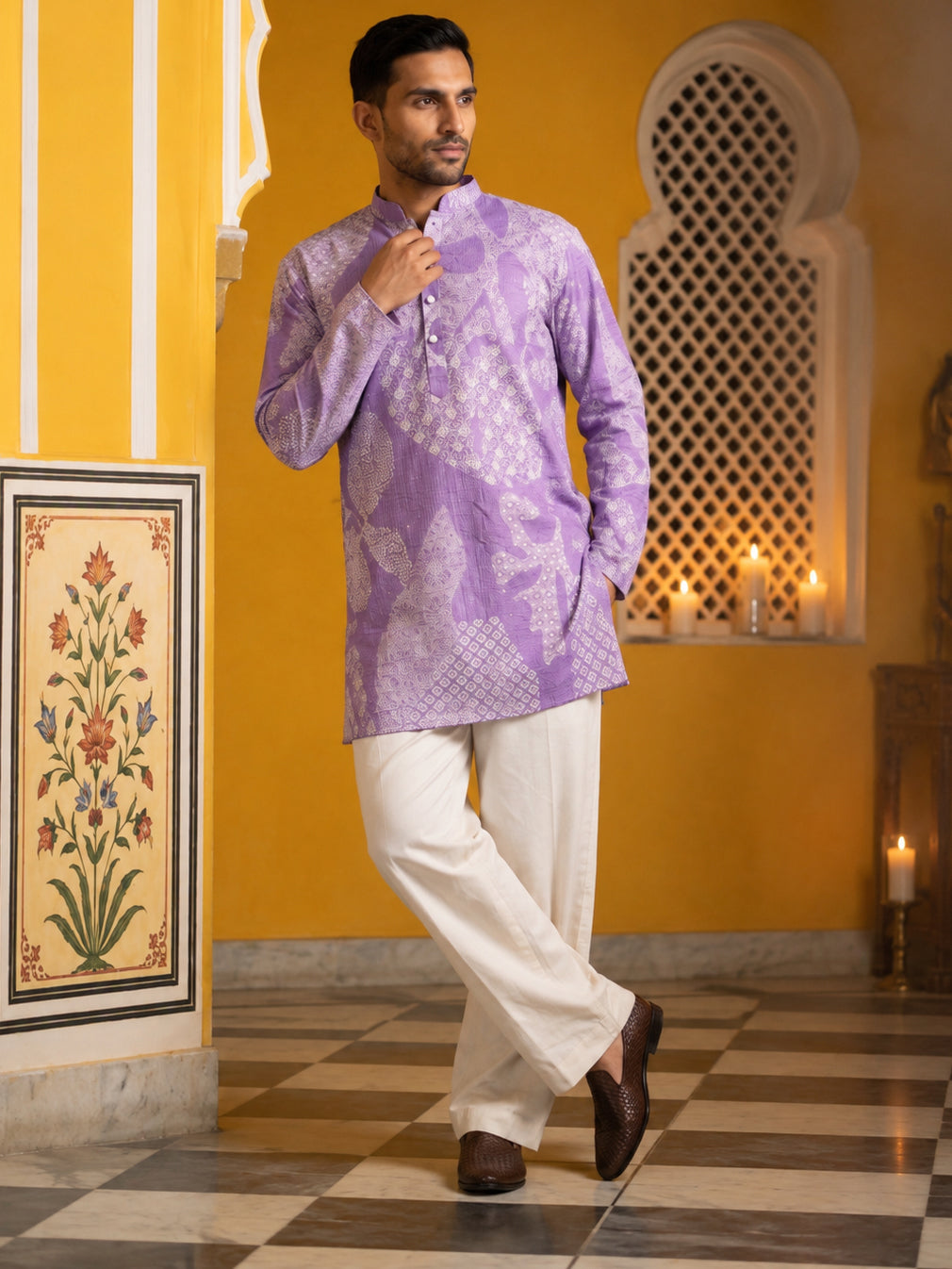 Printed Cotton Blend Kurta For Men
