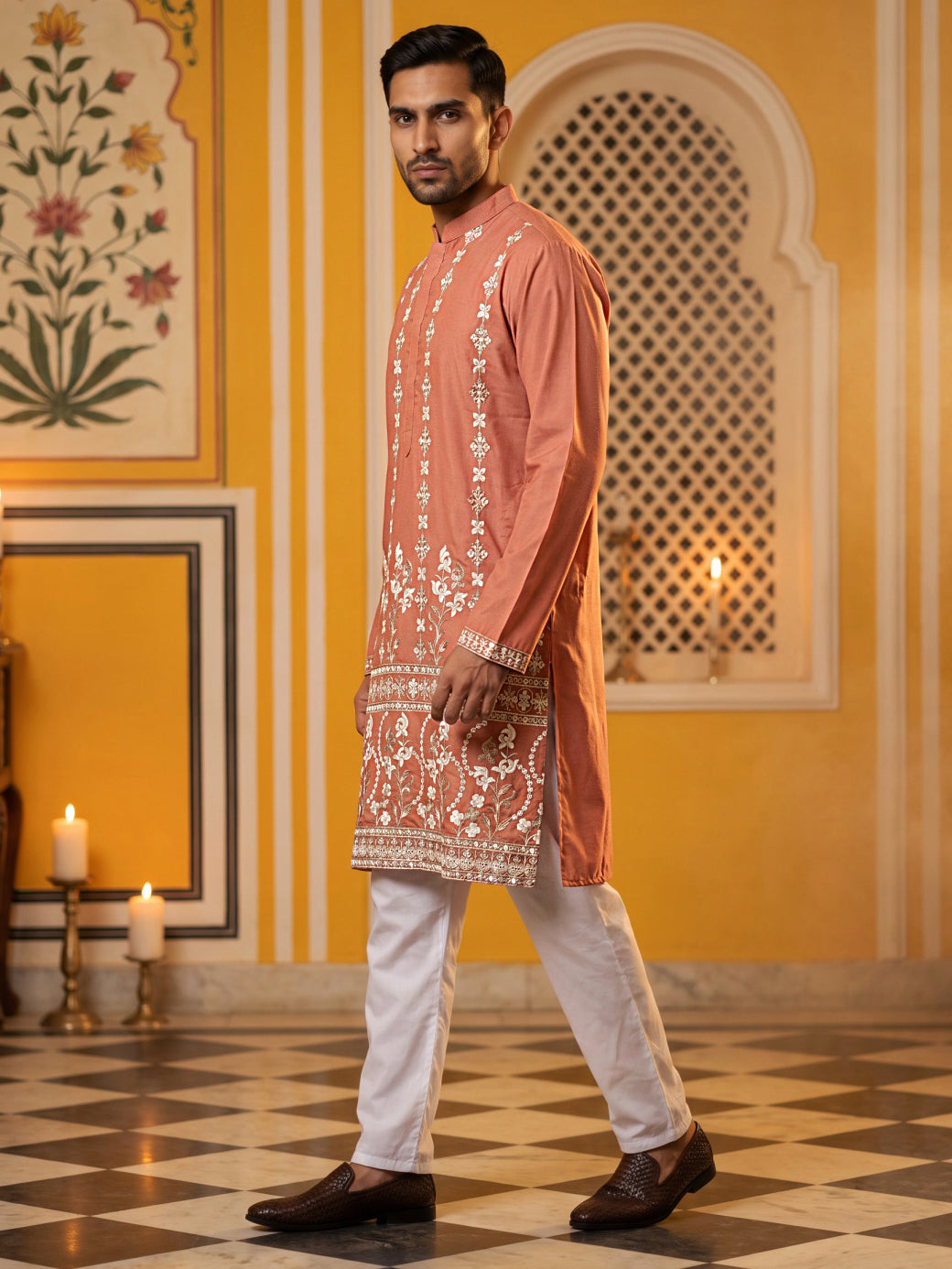 Floral Embroidered Kurta For Men