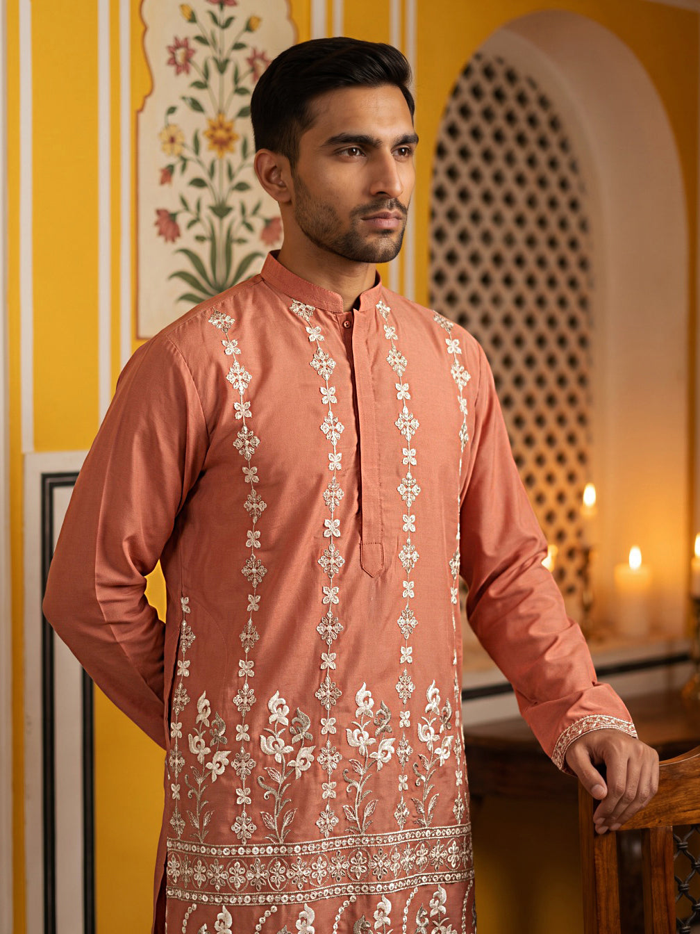 Floral Embroidered Kurta For Men