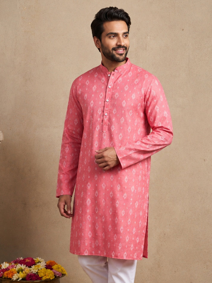 Men’S Foil Print Traditional Kurta