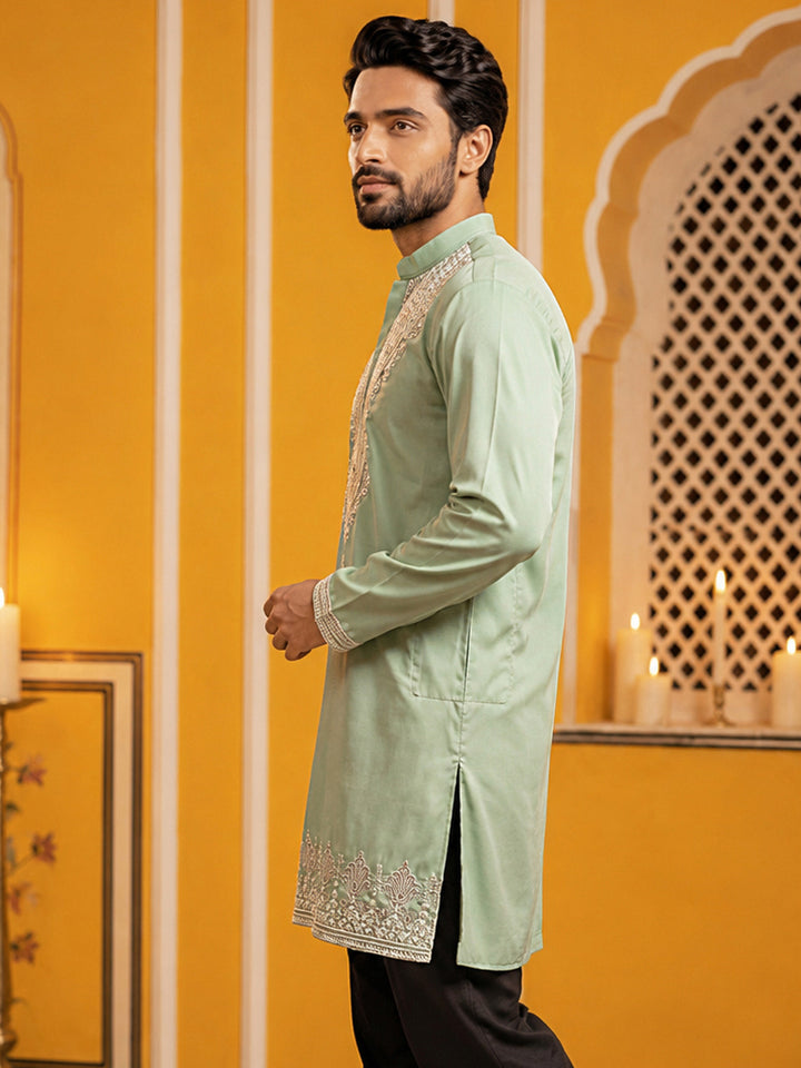 Embroidered Cotton Blend Kurta For Men