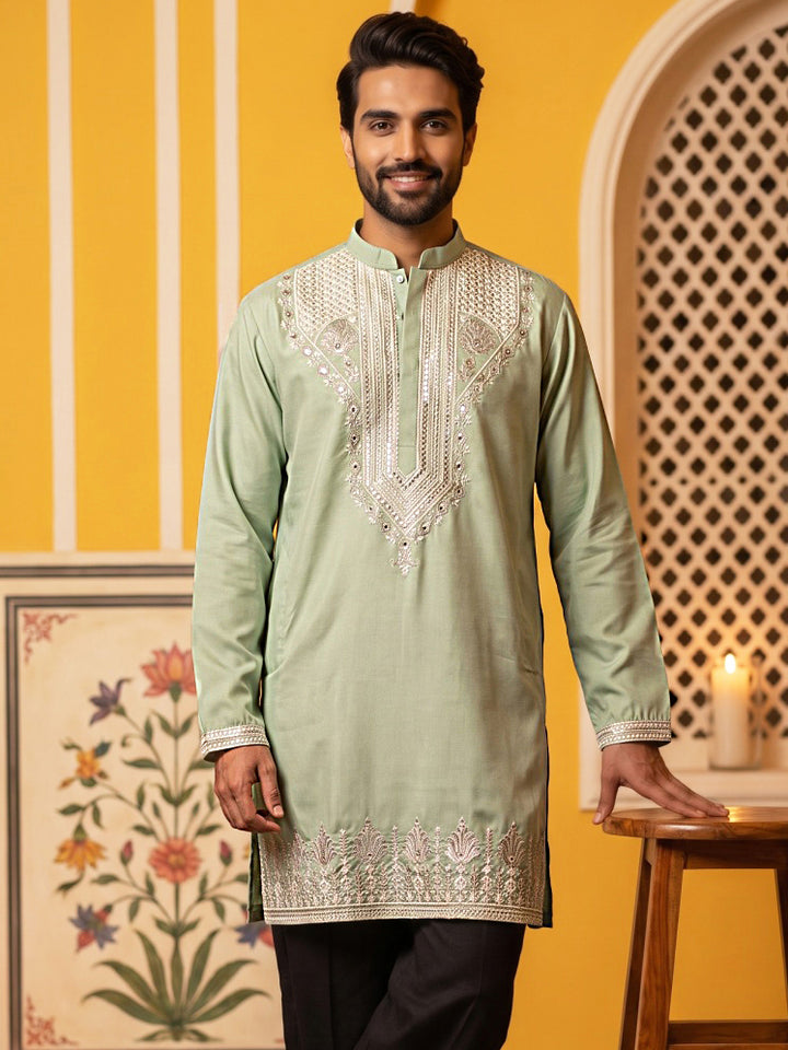 Embroidered Cotton Blend Kurta For Men