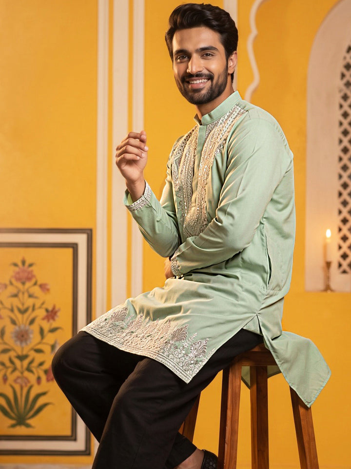 Embroidered Cotton Blend Kurta For Men