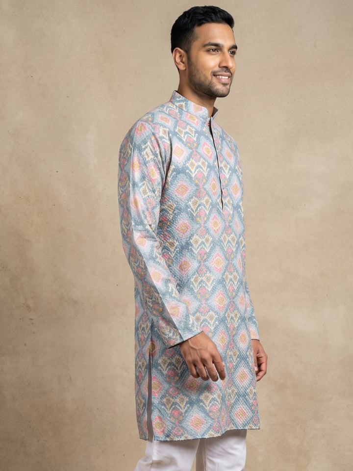 Printed &amp; Thread Work Kurta For Men
