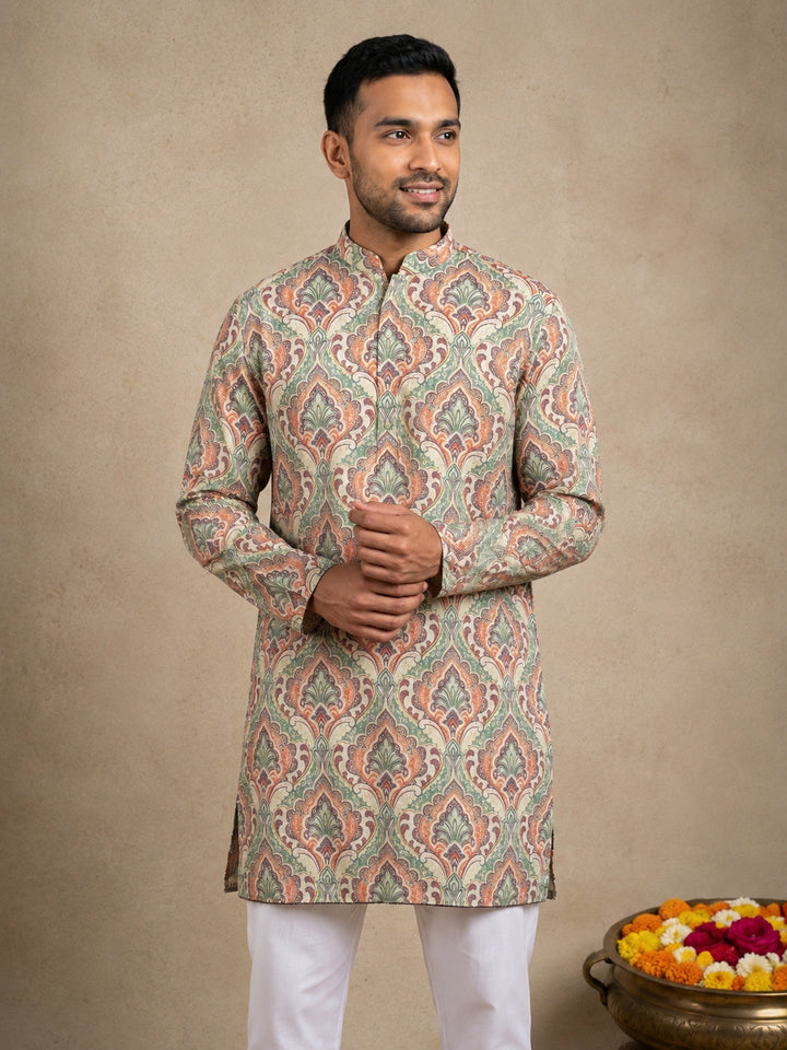 Printed &amp; Thread Work Kurta For Men