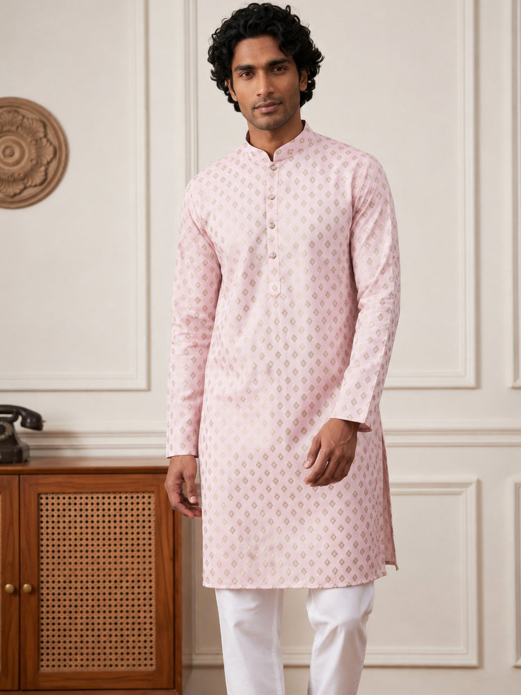 Men’S Foil Print Traditional Kurta